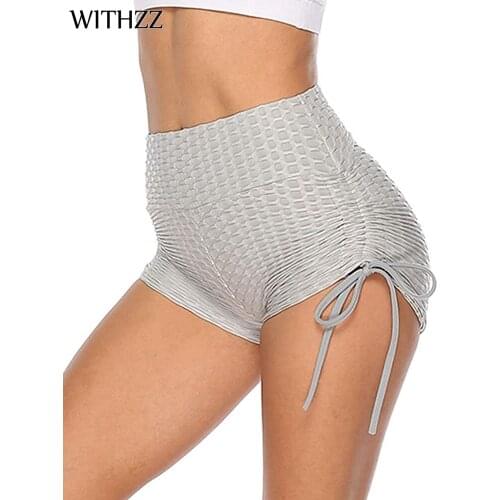 WITHZZ Pineapple Jacquard Lace-up Solid Color Elastic Sports Casual Shorts