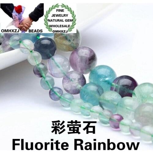 OMHXZJ Wholesale ZB91 4 681012mm DIY Bracelet Necklace Jewelry Making Accessories Natural Stone Fine Fluorite Rainbow Round Bead