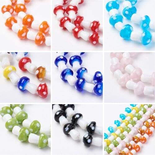 10 Strands Wholesale Lovely Mushroom Handmade Lampwork Beads Glass Loose Bead Spacer For DIY Bracelet Necklace Jewelry Making
