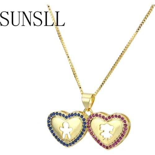 SUNSLL New Gold Copper necklace Cubic Zirconia Boy Girl Pattern Pendant Necklace Girl Birthday Party Fashion Jewelry Pendant