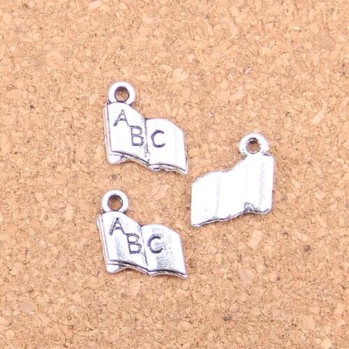 40pcs Charms opened book abc 11x11mm Antique Pendants,Vintage Tibetan Silver Jewelry,DIY for bracelet necklace