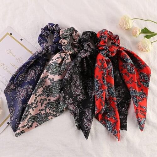 New arrival Fashion women DIY knot bow Hair bands flower printed hair scrunchies girls hair Tie Accessories Ponytail Holder