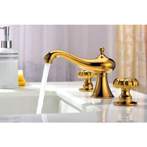 Gold clour 8" widespread bathroom Lavatory Sink faucet ring handles mixer tap Free ship