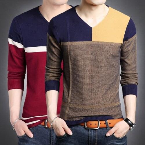 Korean fashion Men Brand Sweater 2020 Sweater Business Leisure Sweater Pullover V-neck Mens Fit Slim Knitted for Man clothes