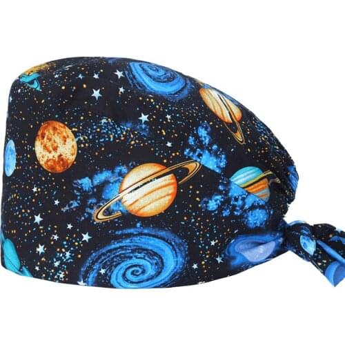 Unisex Scrubs Caps Adjustable 100% Cotton Anna Printing Hats Anime Sweat Absorbent Tie Back Elastic Working Scrub Cap for Women