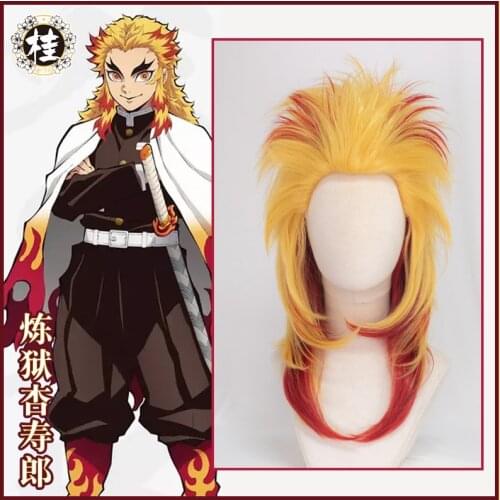 Uwowo Demon Slayer: Kimetsu no Yaiba Rengoku Kyoujurou Cosplay Wig 48cm