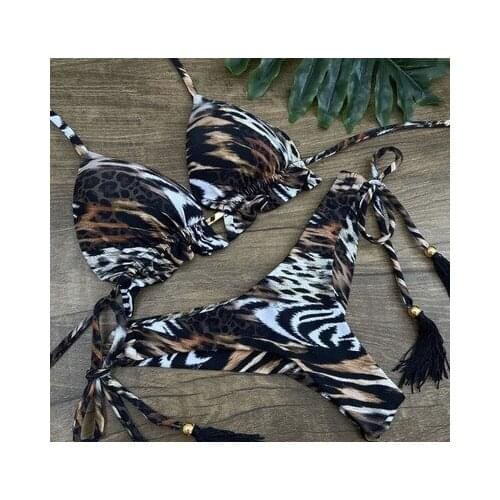 Floral vintage Brazilian Bikini Thong Sexy Halter Swim Bathing Suit 2 Pieces Women Swimsuit Mini Bikini String Push Up Swimwear