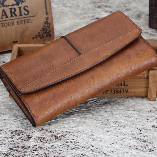 Vintage Genuine Leather Women wallet Female handmade card holder long wallets ladies cowhide zipper purse clutch bag 2020 new