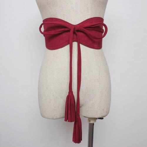 Women Belt Vintage Velvet Tassel Knotted Ladys Dress Adorned Waist-length Bows High Quality Fashion Wide Off White Belt Cintos