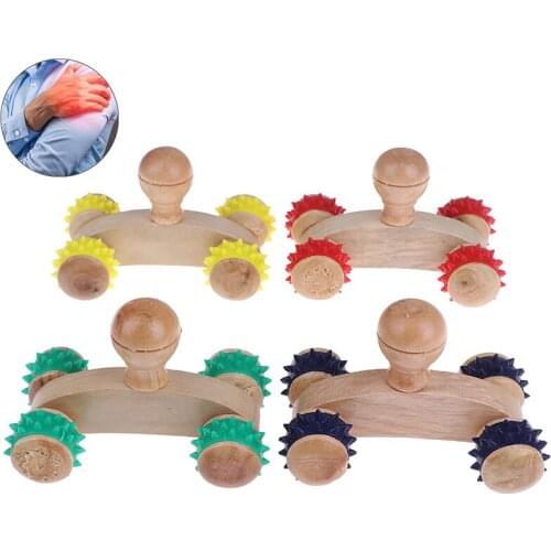 1Pc 4 Solid Wooden Roller Massager Relaxing Hand Foot Head Body Face Massage Tool Reflexology Foot Massage Random