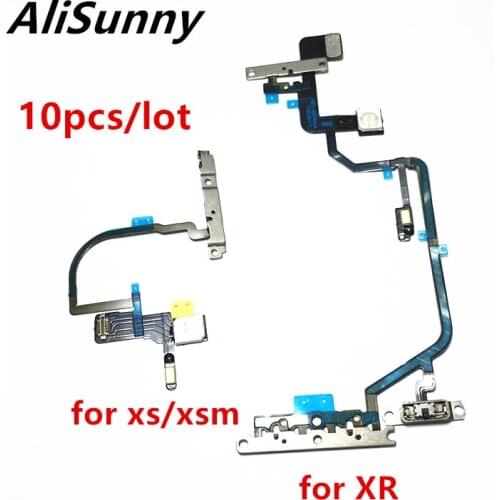 AliSunny 10pcs Power Flex Cable for XR XS Max On Off Microphone Light Flash Volume Button Ribbon With Metal Bracket