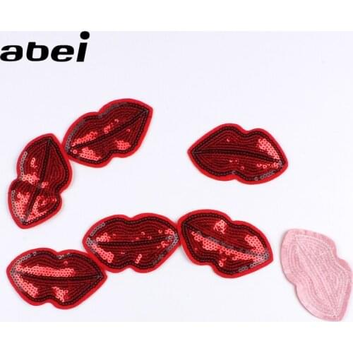 10pcs/lot Sequined Mouth Patches Iron On Embroidered Lip Stickers DIY Sewing Appliques Garments Jeans Bags Shoes Hats Badge