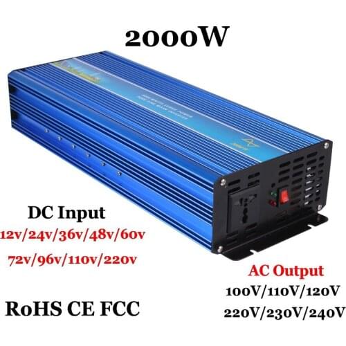2000W Off Grid Pure Sine Wave Inverter, Surge Power 4000W 60/72/96VDC to110V/220VAC Single Phase Solar or Wind Power Inverter