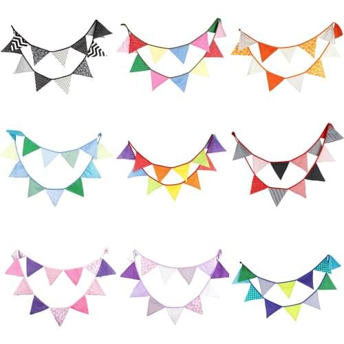 3.2m 12 Flags Handmade Cotton Cloth Banner Pennant Garland Children Kids Baby Shower Birthday Bunting Wedding Party Decoration