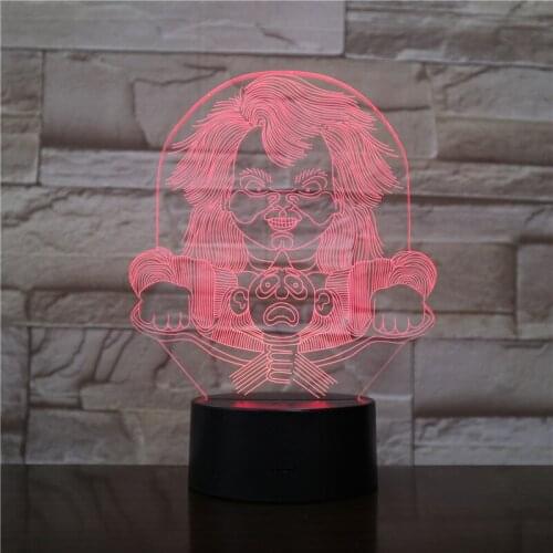 3D Lamp Horror Doll Pretty Present for Children Awesome Decoration for Living Room 7 Color with Remote Led Night Light Lamp