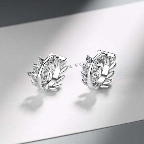 925 Sterling Silver Piercing Leaf Charm Stud Earring For Women Girls Party Wedding Jewelry eh070