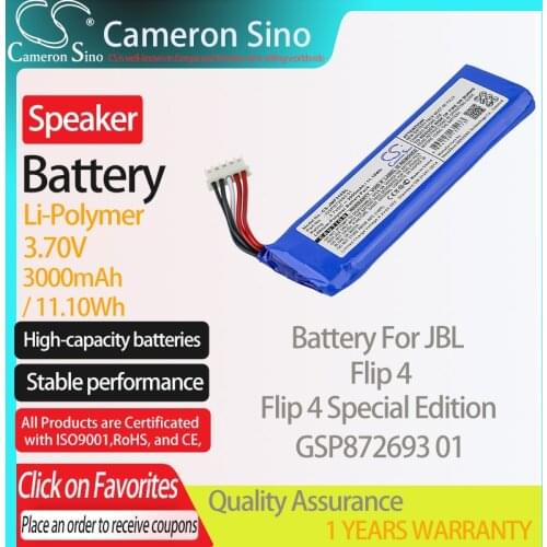 CameronSino Battery for JBL Flip 4 Flip 4 Special Edition fits JBL GSP872693 01 Speaker Battery 3000mAh/11.10Wh 3.70V Li-Polymer