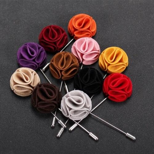 Free shipping , 20 pcs/lot , Piped Velvet Mens Lapel Flower Pin - Wedding Boutonniere - Fabric Flower Brooch