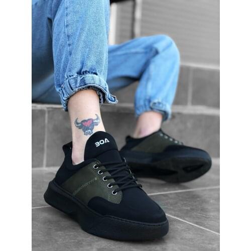 BA0163 Laced High Base Black Khaki Sports Shoes
