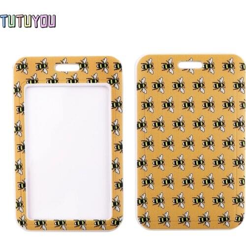 1pcs PC2955 Yellow Bee Lanyard Card Id Holder Car Keychain Id Card Pass Gym Mobile Phone Badge Kids Key Ring Holder Jewelry