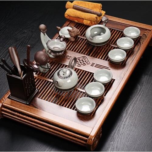 Purple Sand Tea Sets Living Room Full Set Wood Plate Kung Fu Tablewares Retro Style Tea Ceremony Bardak Seti Tea Service EI80TS