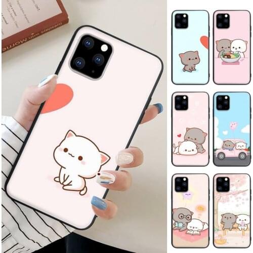 Peach Cat Cute Cartoon Couple Phone Case For IPhone 12 11 Pro Max 7 8 6 6s Plus Se 2020 X Xs Xr 5 5s Silicone Cover