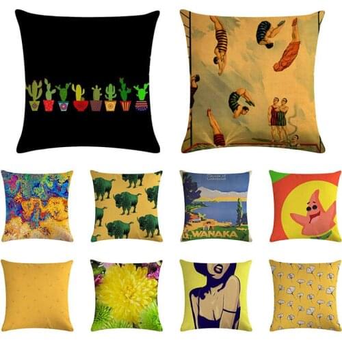 45x45cm cartoon big star pattern cushion cover bull cactus pillow case linen car chair sofa home decoration pillow cover