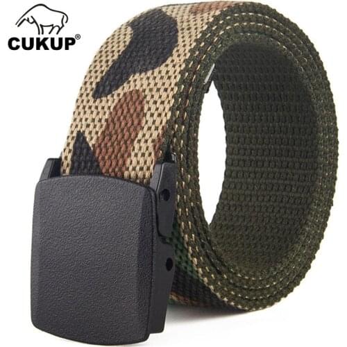 CUKUP 2018 Brand Unisex No Metal Buckle Belt Camouflage Double-sided Military Canvas Women Belts Waistband Leisure Waist CBCK106
