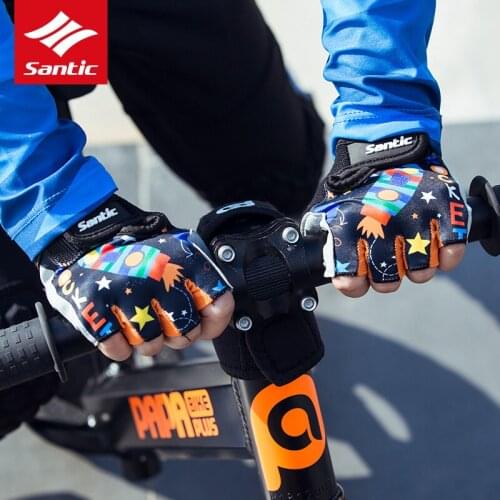 Santic Cute Cartoon Kids Cycling Gloves Half Finger Breathable Balance Bike Gloves Shockproof Pro Child Bicycle Sport Gloves
