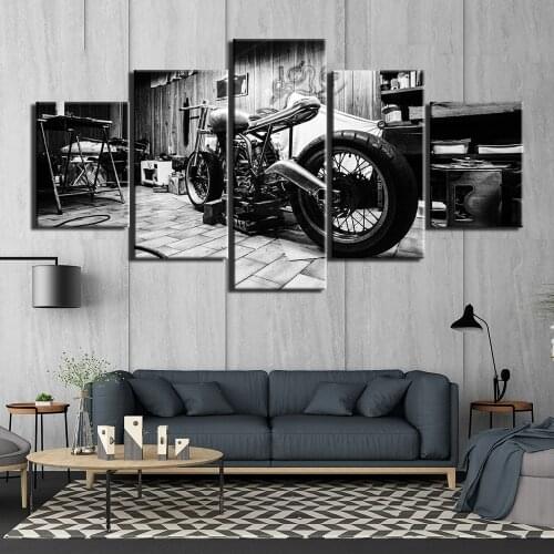 5Pcs Black White Motorcycle Racing HD Printed Oil Painting Poster Home Decor For Living Room Wall Art Canvas Modular Pictures