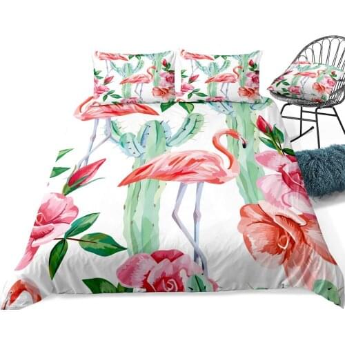 Flamingo Duvet Cover Set Cactus Bedding Set Tropical Quilt Cover Pink Home Textiles King Floral Dropship Red Flowers White