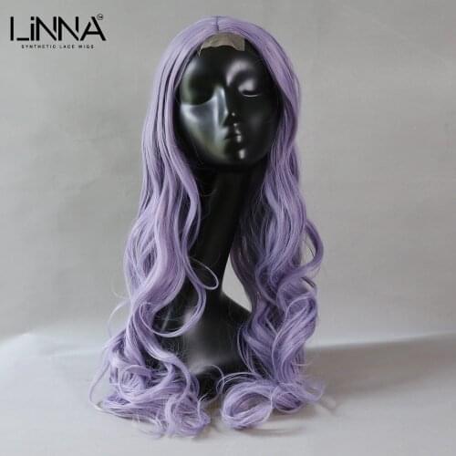 LINNA Long Wavy Synthetic Lace Front Wigs For Women Purple Natural Hairline Lolita Cosplay Wigs High Temperature Fiber Wigs