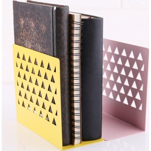 Metal Hollow Desktop Organizer Bookends Book Ends Support Stand Holder Shelf Bookrack Home Office Supplies
