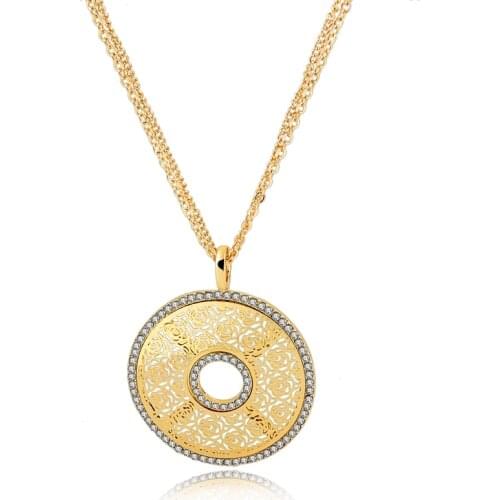MELIHE Crystal Coin Multi Layer Necklaces Pendants For Women Gold Chain Long Necklaces Hollow Design Bijoux Femme SNE150886