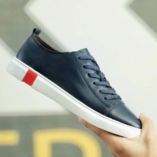 Fashion White Sneakers Casual Leather Shoes Men Blue Flats Man Loafers Breathable Lace-up Comfortable Mens Sneakers Mens Shoes