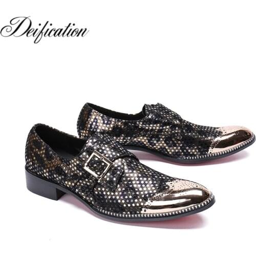 Italian Leather Mens Dress Shoes Bling Sequin Studded Men Loafers Metal Round Toe Mocassin Homme Luxury Male Formal Party Shoes