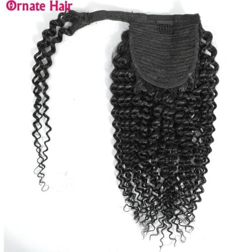 Ornate Wrap Around ponytail human hair kinky curly clip ins for women 10-20 inch 100G Indian Hair Extensions Non-Remy