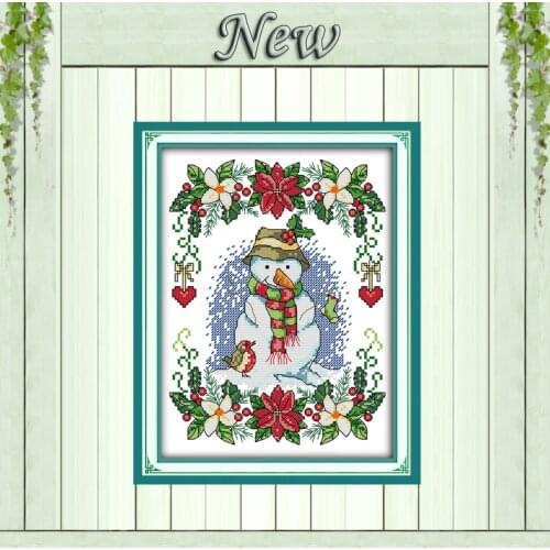 New Year snowman Christmas flower painting 11CT counted print on the canvas DMC Cross Stitch kits 14CT needlework Set embroidery