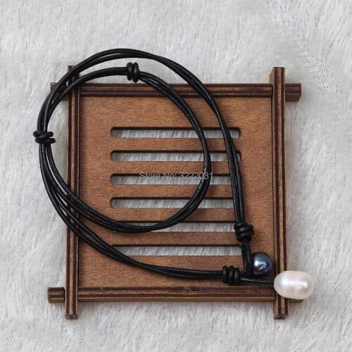 Ambrum Blue Pearl Choker Necklace,Freshwater Pearls Necklace,Costume Jewelry,Handmade Leather Collar Necklace,Knotted Bead Pearl