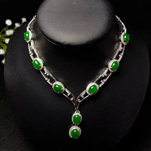 Natural Jasper necklace, wholesale price, 925 Sterling silver, counter quality, novel style. Green Jade