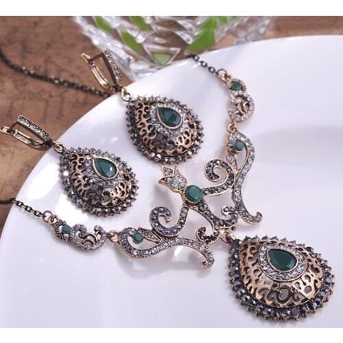 Luxury Brand Turkish necklace Sets colar Femininos Vintage Jewelry Set Brand Womens wedding Jewelry Sets Royal Sapphire Neclace