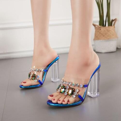 Summer High Heels Women Sandals Transparent Heels Crystal Hollow Breathable Slippers PeepToe Diamond Female Heels Slides