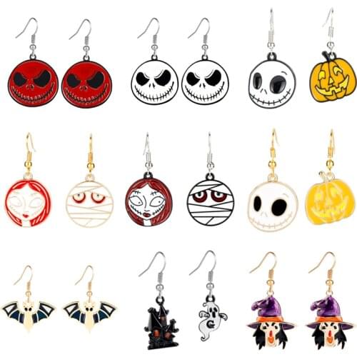 Fashion Halloween All Saints' Day Pumpkin Witch Bat Earrings Eardrop Dangler Funny Ghost Stud Earrings For Women Girls Gift