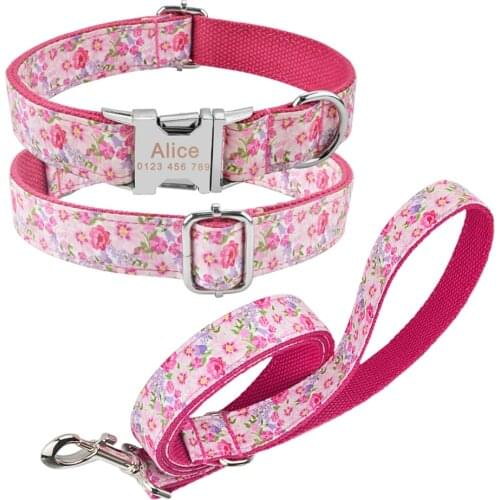Dog Leash Custom Dog Collars Nylon Personalized Pet Dog Tag Collar Lead For Small Medium Large Dogs Leash and Collar Set