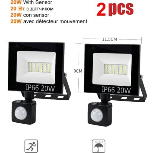 2 pcs 220V 10-100W LED FloodLight Spotlight Exterior Street wall reflector led Light PIR Motion Sensor Ip65 Waterproof garden la