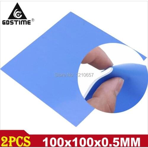 2Pieces lot Gdstiem Blue Silicon Conductive GPU CPU 100 x 100 x 0.5mm Heatsink Thermal Pad