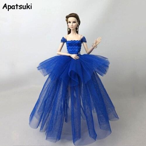 Royal Blue Costume Fashion Doll Clothes For Barbie Doll Dress Vestidoes Multi-layer Party Dress Outfits For 1/6 Doll Accessories