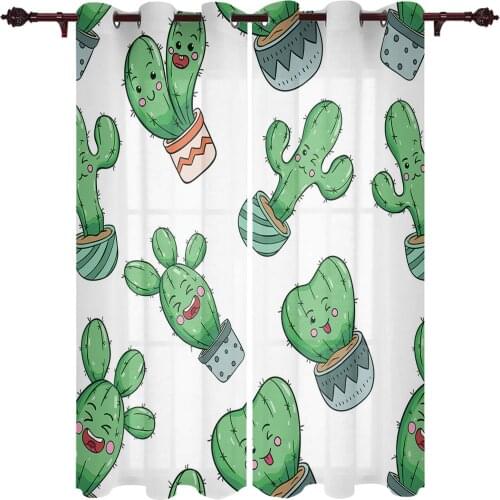 French Window Curtains Succulent Cactus Cartoon Living Dining Room Kids Bedroom Screens Modern Luxury Home Decor Curtains