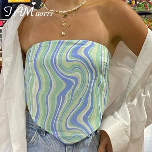Green Fashion Tie Dye Paisley y2k Camis Top Women Vintage Sexy Strapless Beach Party Streetwear Tube Corset Satin Vest Iamhotty