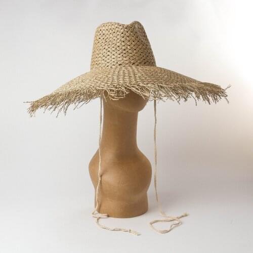 2020 womens visor Hollow design edging with straps big eaves seaweed straw hat beautiful summer hats